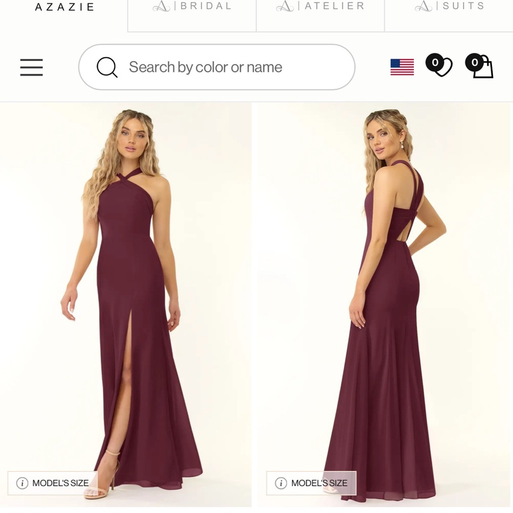 Azazie cabernet Backless Halter Dress